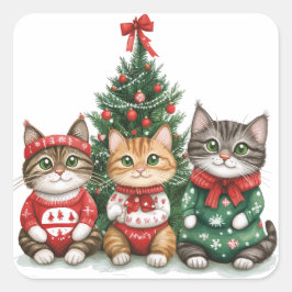 Pegatina Cuadrada Gatos de Navidades cortos