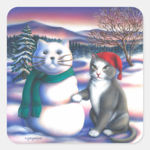 Pegatina Cuadrada Gatos de nieve