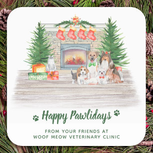 Pegatina Cuadrada Gatos de perros cachorros Navidades de gatitos fel