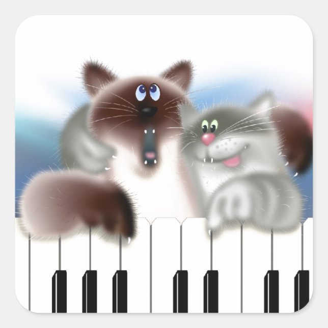 Pegatina Cuadrada Gatos de piano (Anverso)
