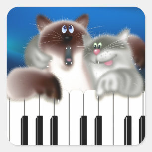 Pegatina Cuadrada Gatos de piano