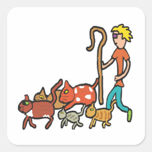 Pegatina Cuadrada Gatos de rebaño