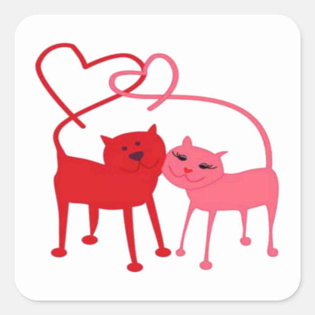 Pegatina Cuadrada Gatos de San Valentín (Anverso)