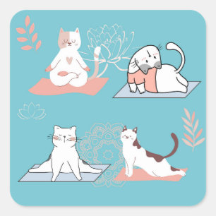 Pegatina Cuadrada Gatos de yoga loto