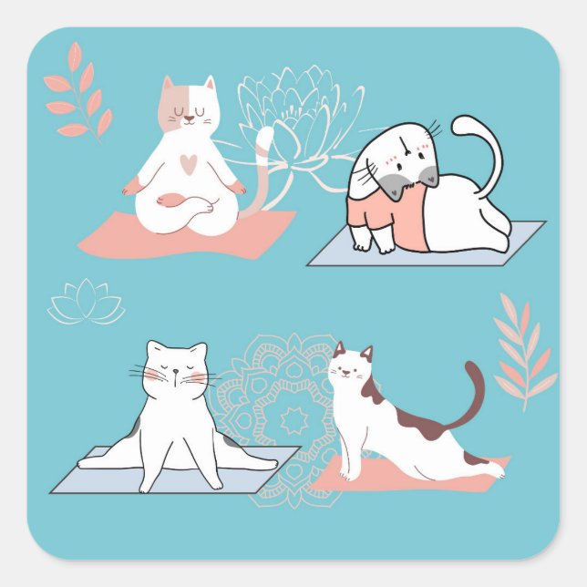 Pegatina Cuadrada Gatos de yoga loto (Anverso)