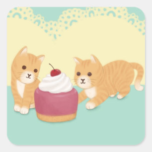 Pegatina Cuadrada Gatos dulces y arte de Ilustracion de postres