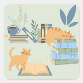 Pegatina Cuadrada Gatos en libros