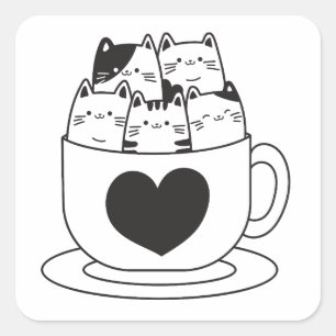 Pegatina Cuadrada Gatos en una copa - Acogedor diseño Kitty