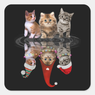 Pegatina Cuadrada gatos felices navidades disfraz divertido lindo