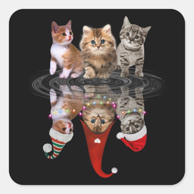 Pegatina Cuadrada gatos felices navidades disfraz divertido lindo (Anverso)