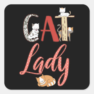 Pegatina Cuadrada Gatos - Gato Dama Gato Amante