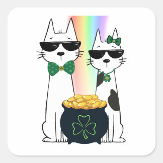 Pegatina Cuadrada Gatos geniales con olla de oro