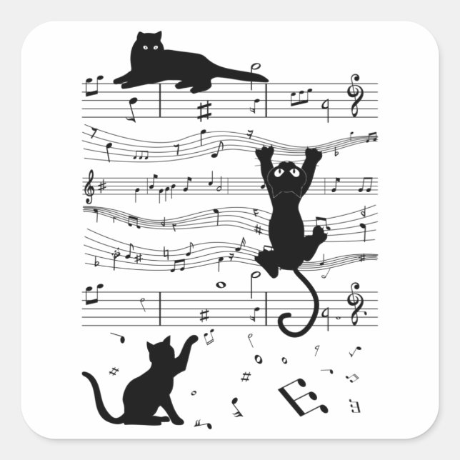 Pegatina Cuadrada Gatos musicales de gatos de regalo divertido (Anverso)