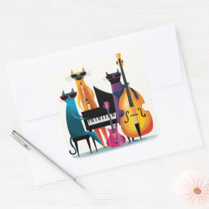 Pegatina Cuadrada Gatos Músicos de Cool Jazz Banda