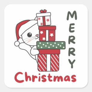 Pegatina Cuadrada Gatos Navidades regalan gatos de invierno