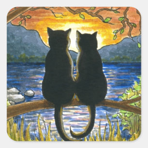Pegatina Cuadrada Gatos negros del gato 582