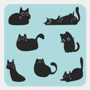 Pegatina Cuadrada Gatos Negros Divertidos