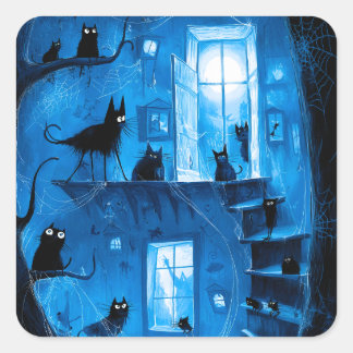 Pegatina Cuadrada Gatos negros góticos caprichosos de Halloween espe