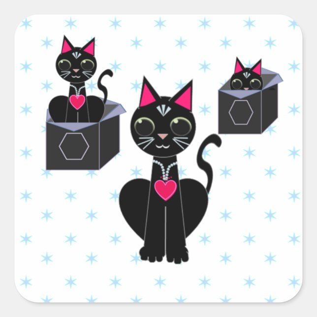Pegatina Cuadrada Gatos negros lindos (Anverso)