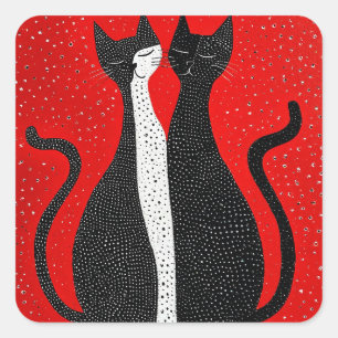 Pegatina Cuadrada Gatos negros lindos