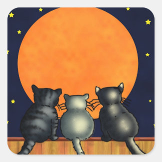 Pegatina Cuadrada Gatos observando a los Pegatinas de la luna