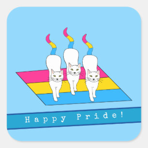 Pegatina Cuadrada Gatos Orgullosos con Bandera Pansexual