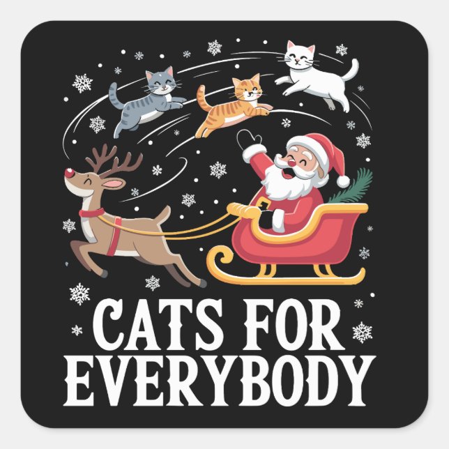 Pegatina Cuadrada Gatos Para Todos Navidades Gato Gracioso Navidad S (Anverso)