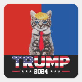 Pegatina Cuadrada Gatos Para Trump 2024 | Vance Trump Azul Rojo