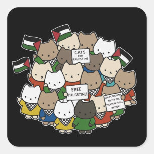 Pegatina Cuadrada Gatos por Palestina – Gatos Kawaii por la Justicia