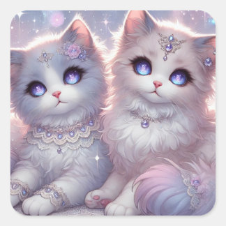 Pegatina Cuadrada Gatos Princesas Gemelas
