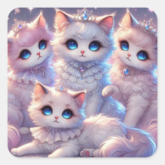 Pegatina Cuadrada Gatos Reales Príncipe y Princesa