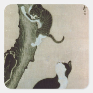 Pegatina Cuadrada Gatos, siglo XVII (tinta sobre seda)