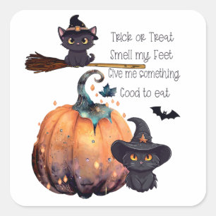 Pegatina Cuadrada Gatos sonrientes y lindos con calabazas de Hallowe