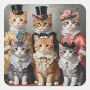 Pegatina Cuadrada Gatos victorianos elegantes