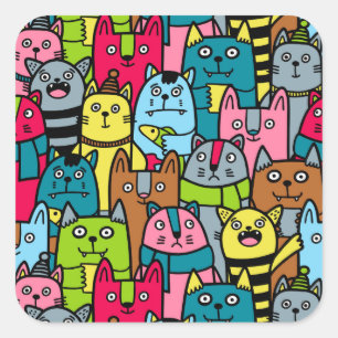 Pegatina Cuadrada Gatos y gatos