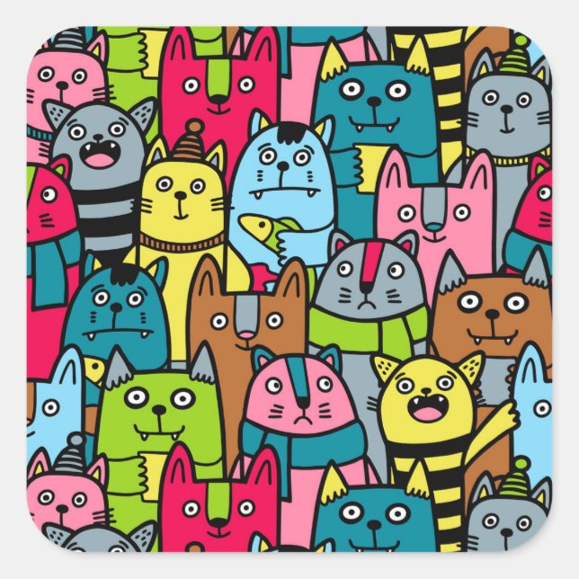 Pegatina Cuadrada Gatos y gatos (Anverso)