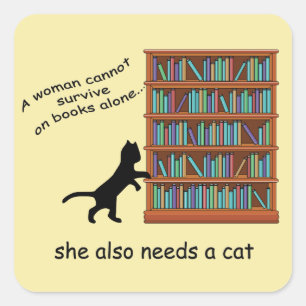 Pegatina Cuadrada Gatos y libros