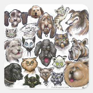 Pegatina Cuadrada Gatos y perros