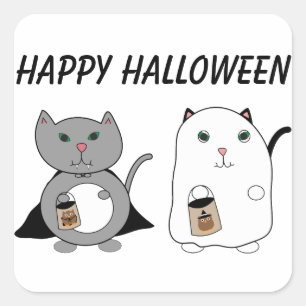 Pegatina Cuadrada Gats Ghost Vampire Feliz Personalizado de Hallowee