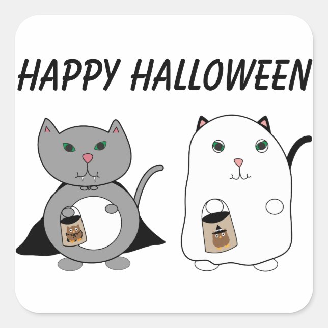 Pegatina Cuadrada Gats Ghost Vampire Feliz Personalizado de Hallowee (Anverso)
