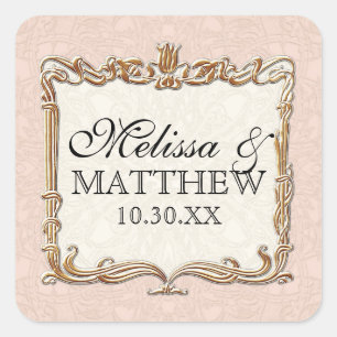 Pegatina Cuadrada Gatsby Art Deco Nouveau Lace Faux Gold Tulip