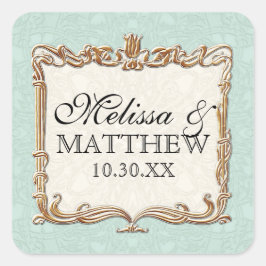 Pegatina Cuadrada Gatsby Art Deco Nouveau Lace Faux Gold Tulip