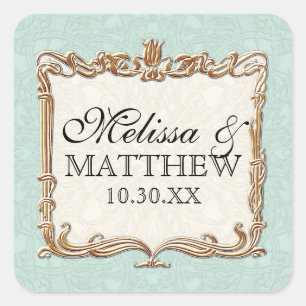 Pegatina Cuadrada Gatsby Art Deco Nouveau Lace Faux Gold Tulip