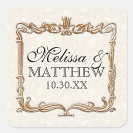 Pegatina Cuadrada Gatsby Art Deco Nouveau Lace Faux Gold Tulip