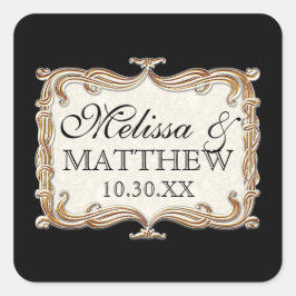 Pegatina Cuadrada Gatsby Art Deco Nouveau Lace Faux Gold Tulip