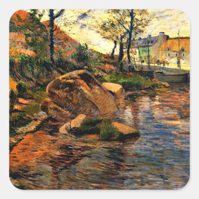 Pegatina Cuadrada Gauguin - Cove Frente Al Puerto De Pont-Aven, (Anverso)