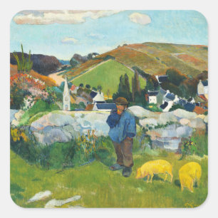 Pegatina Cuadrada Gauguin El Porquerizo Póster de Arte Rural Vintage