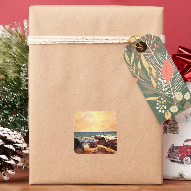 Pegatina Cuadrada Gauguin - Rocks and Sea, (Vacaciones)