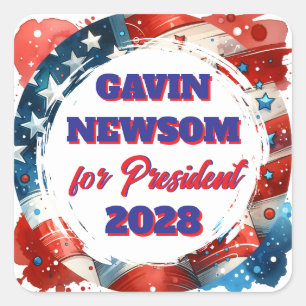 Pegatina Cuadrada Gavin Newsom para el presidente político