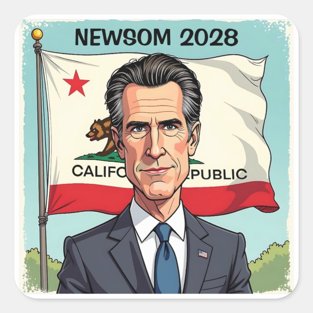 Pegatina Cuadrada Gavin Newsom para el presidente político (Anverso)
